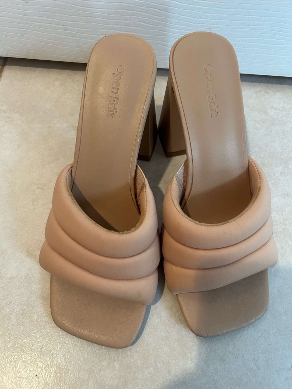 Open Edit Nude Padded Block Heel Mules